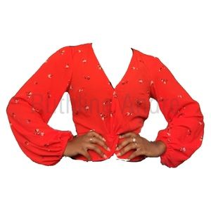 Red Floral Bishop sleeve blouse